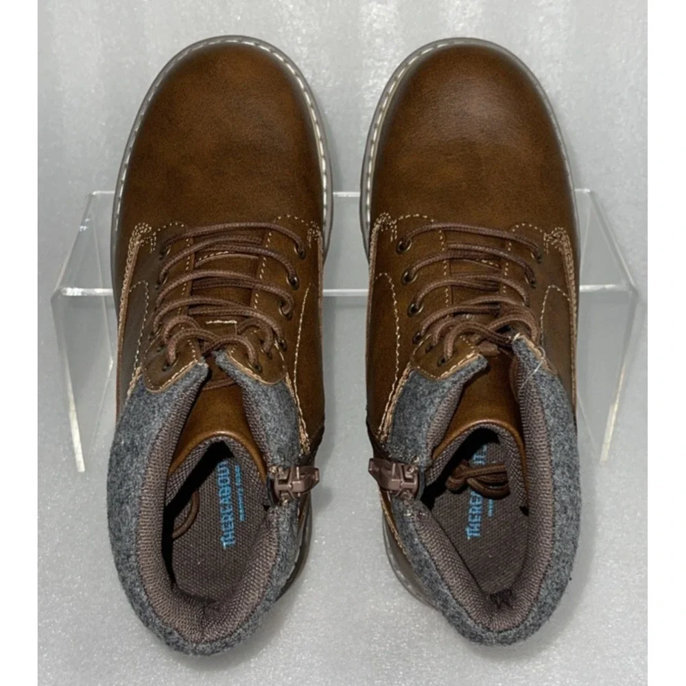 Thereabouts Nolan Brown Boots Lace up & Side Zipper Memory Foam Boys Size 2M NEW